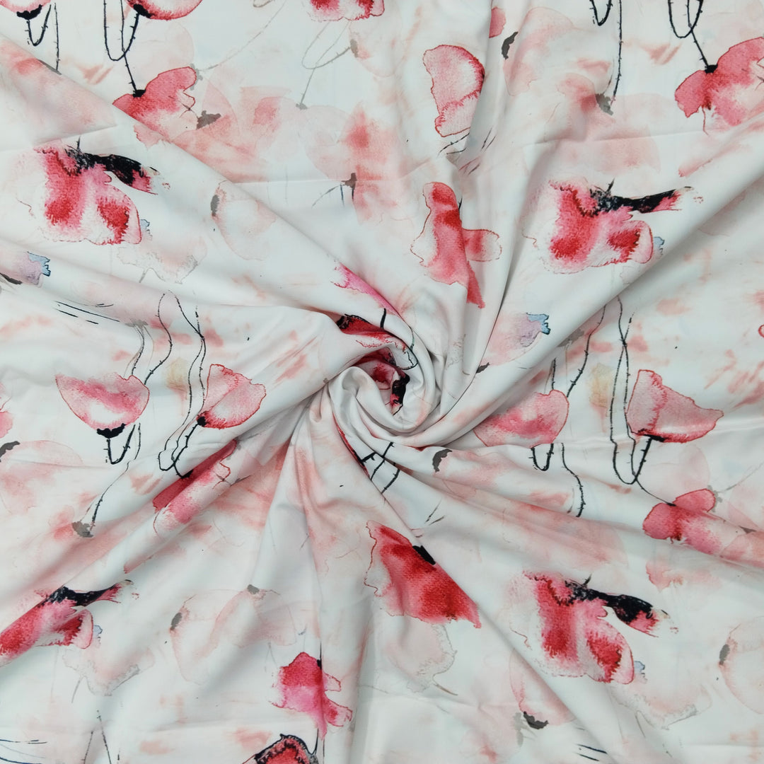 White With Pink Shade Floral Printed Lycra Fabric