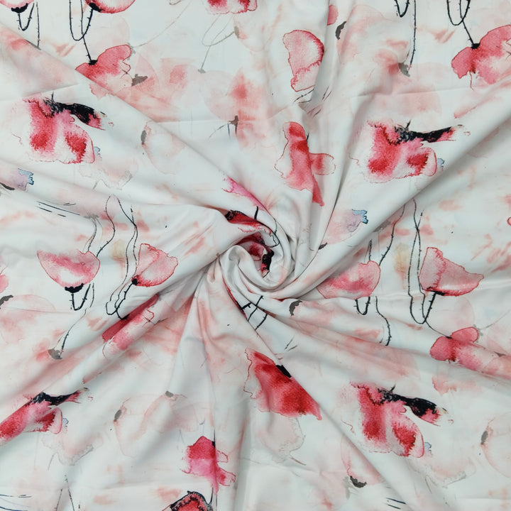 White With Pink Shade Floral Printed Lycra Fabric