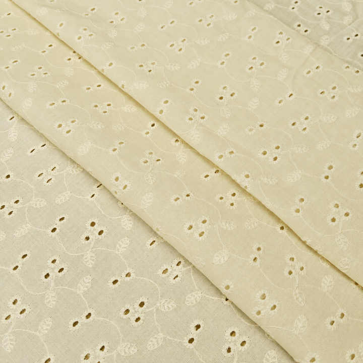 Light Yellow Embroidered Cotton Heavy Hakoba Fabric