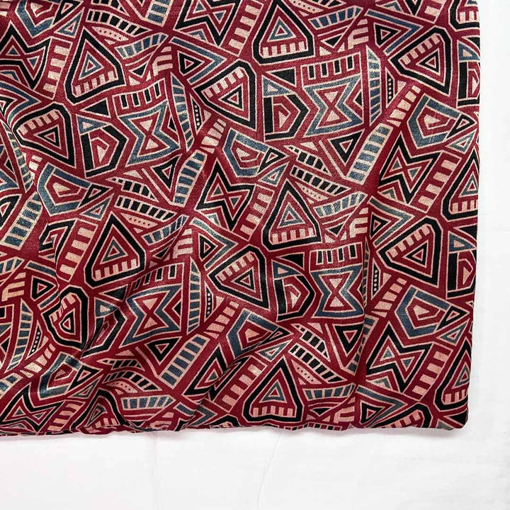 Maroon Geometric Patola Printed Ajrakh Mashru Silk Fabric