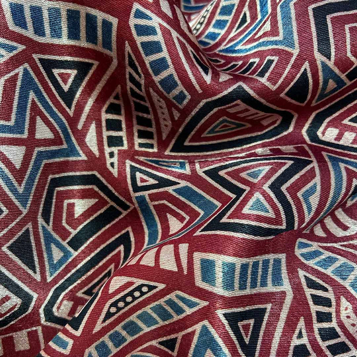 Maroon Geometric Patola Printed Ajrakh Mashru Silk Fabric