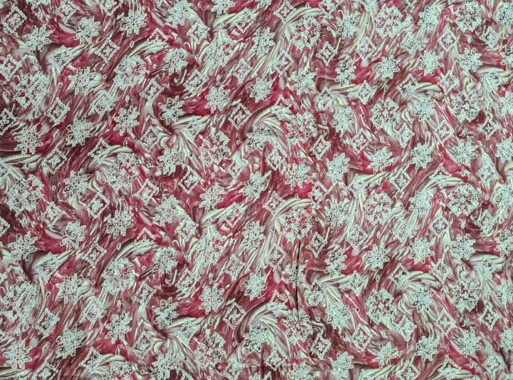 Pink & Golden Floral Printed Muslin Fabric