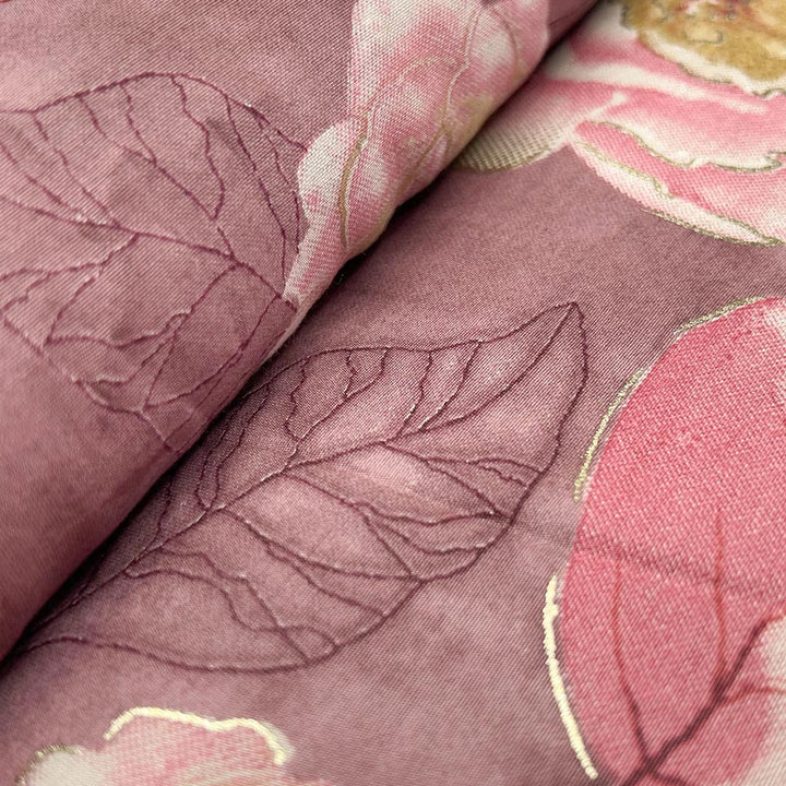 Pink With Multi Shades Florals Printed Chanderi Foil Print Fabric