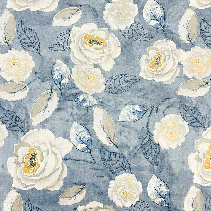 Grey With Multi Shades Florals Printed Chanderi Foil Print Fabric