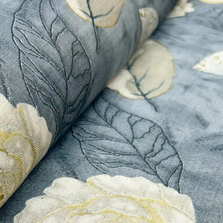 Grey With Multi Shades Florals Printed Chanderi Foil Print Fabric