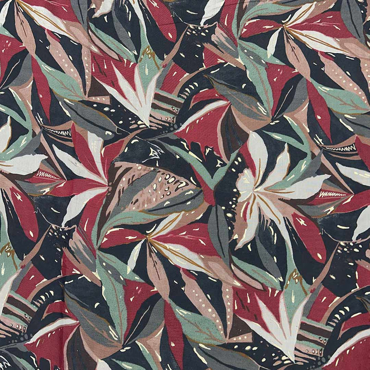 Red With Multi Shades Florals Printed Chanderi Foil Print Fabric