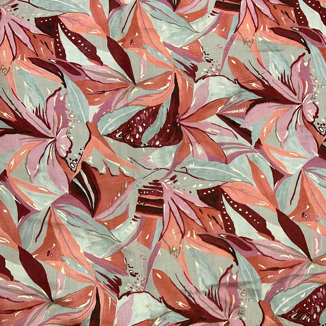 Dusty Pink With Multi Shades Florals Printed Chanderi Foil Print Fabric