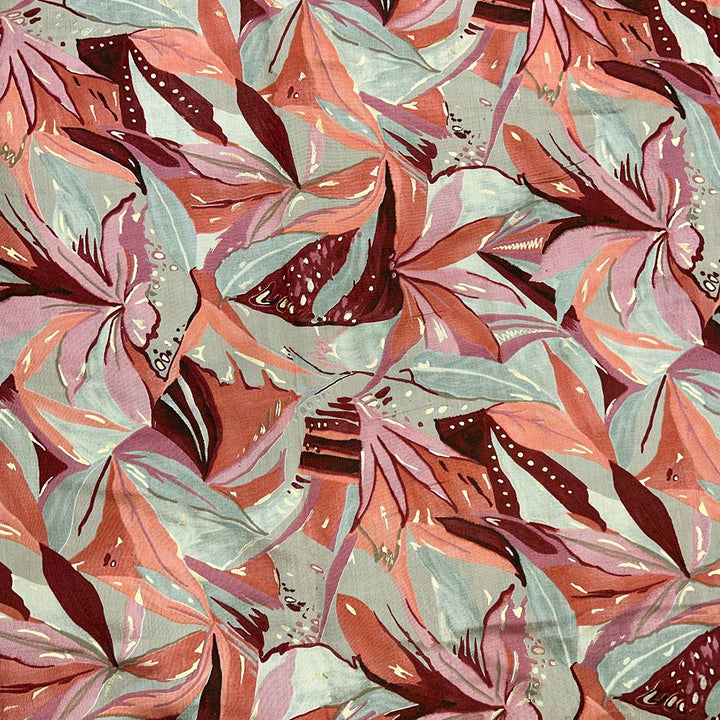 Dusty Pink With Multi Shades Florals Printed Chanderi Foil Print Fabric