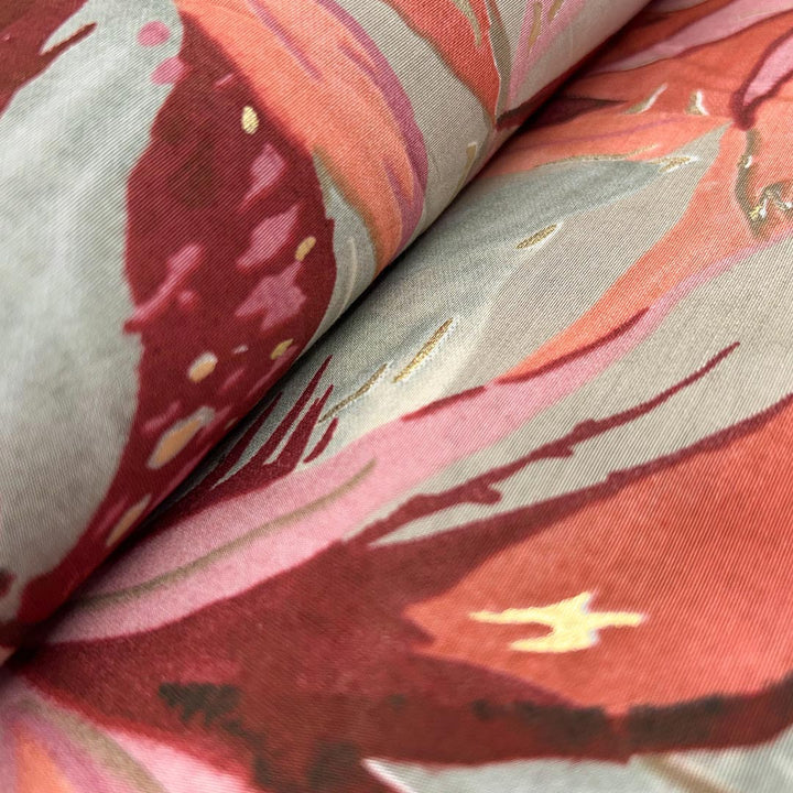 Dusty Pink With Multi Shades Florals Printed Chanderi Foil Print Fabric