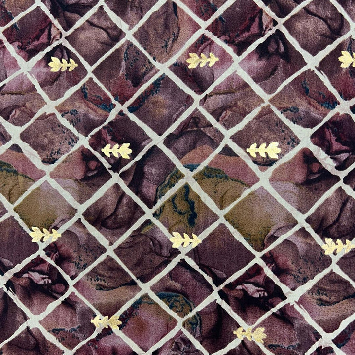 Brown With Golden Geometric Printed Modal Chanderi Foil Print Fabric