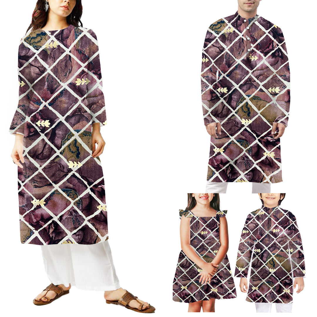 Brown With Golden Geometric Printed Modal Chanderi Foil Print Fabric