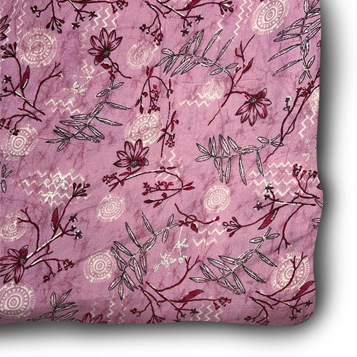 Light Baby Pink Florals Printed Modal Chanderi Foil Print Fabric
