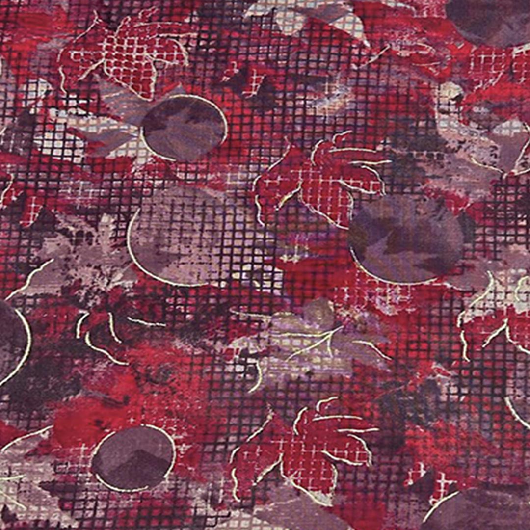 Red With Multi Shades Floral Printed Chanderi Foil Print Fabric