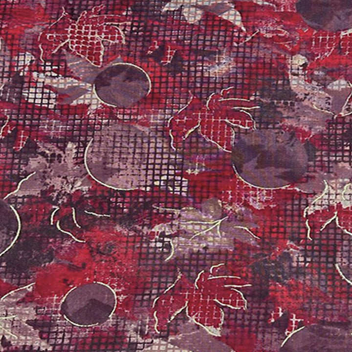 Red With Multi Shades Floral Printed Chanderi Foil Print Fabric