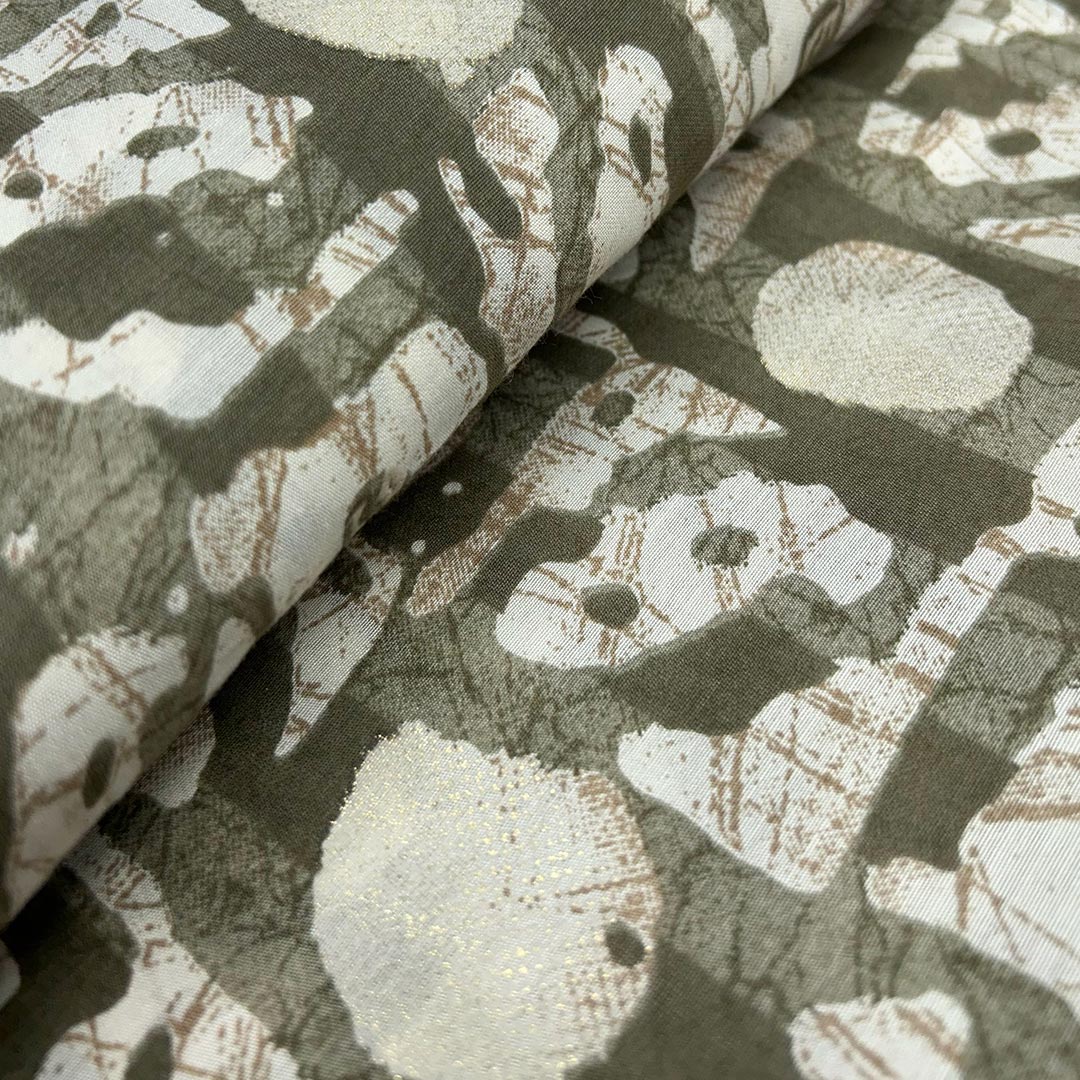 Mehandi Green Geometric Printed Chanderi Foil Print Fabric