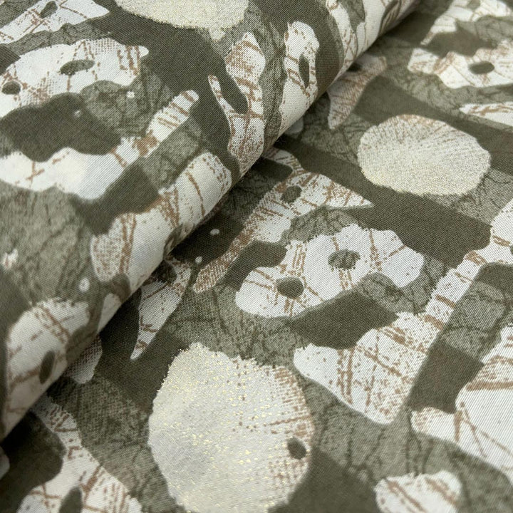 Mehandi Green Geometric Printed Chanderi Foil Print Fabric