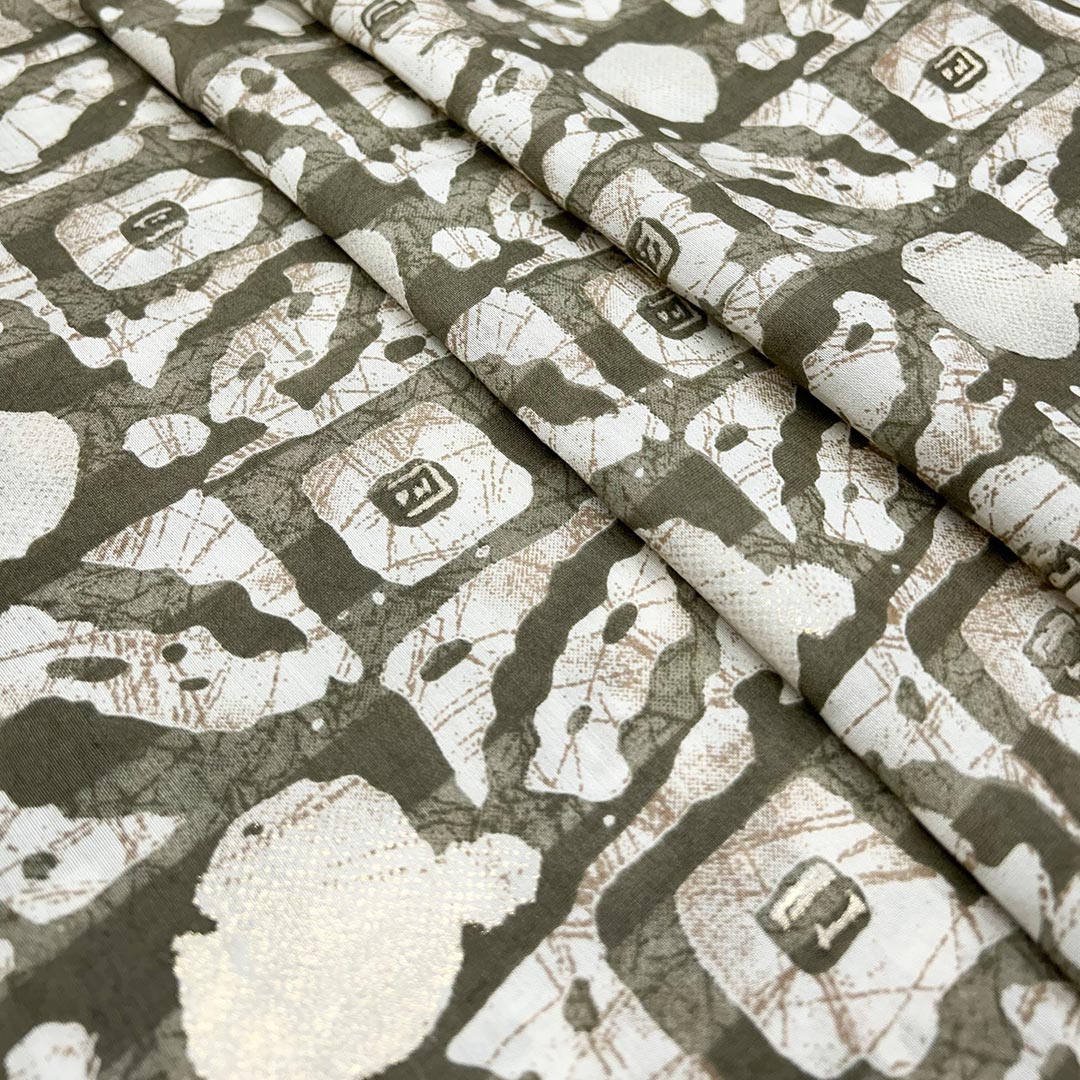 Mehandi Green Geometric Printed Chanderi Foil Print Fabric
