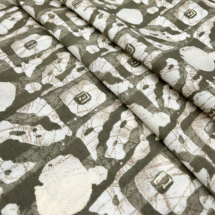 Mehandi Green Geometric Printed Chanderi Foil Print Fabric