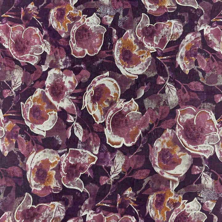 Wine with White Shade Abstract Printed Chanderi Foil Print Fabric