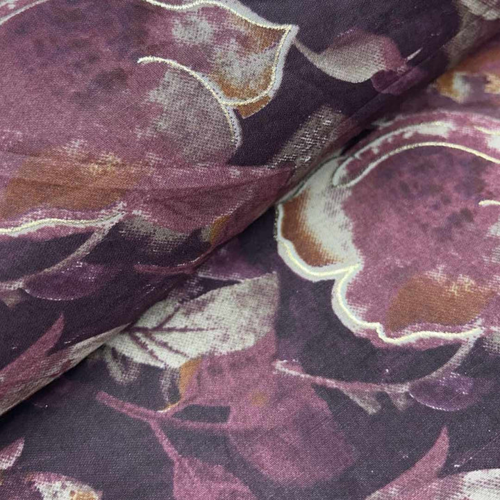 Wine with White Shade Abstract Printed Chanderi Foil Print Fabric