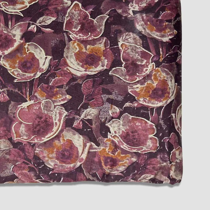 Wine with White Shade Abstract Printed Chanderi Foil Print Fabric