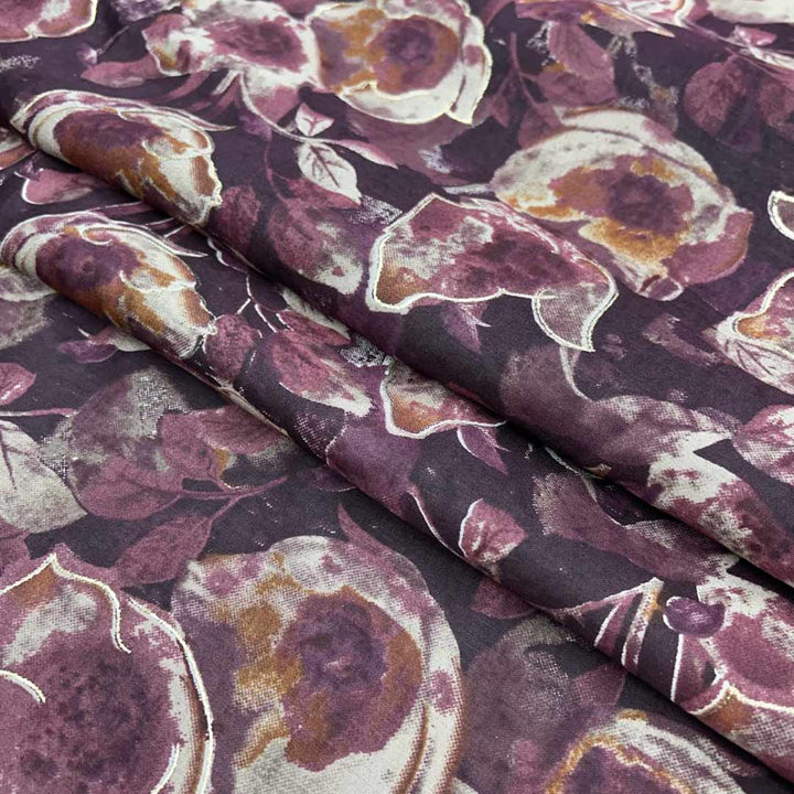 Wine with White Shade Abstract Printed Chanderi Foil Print Fabric