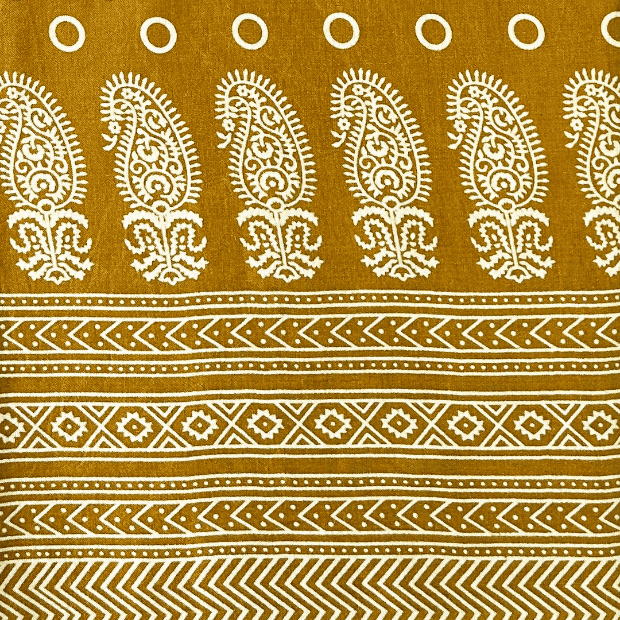 Traditional Mustard Yellow Mashru silk fabric with Patola print and ornate borders
