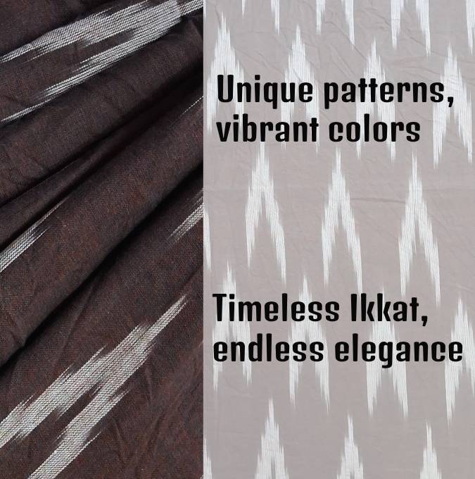 Dark Brown Shade Ikkat Striped Unstitched Fabric