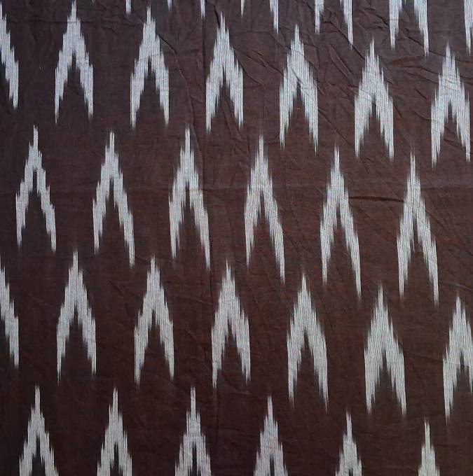 Dark Brown Shade Ikkat Striped Unstitched Fabric