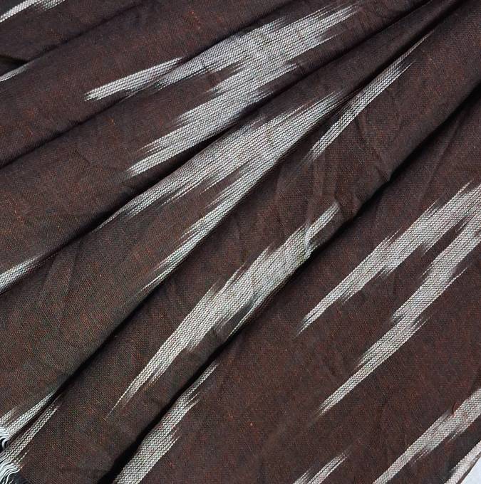 Dark Brown Shade Ikkat Striped Unstitched Fabric