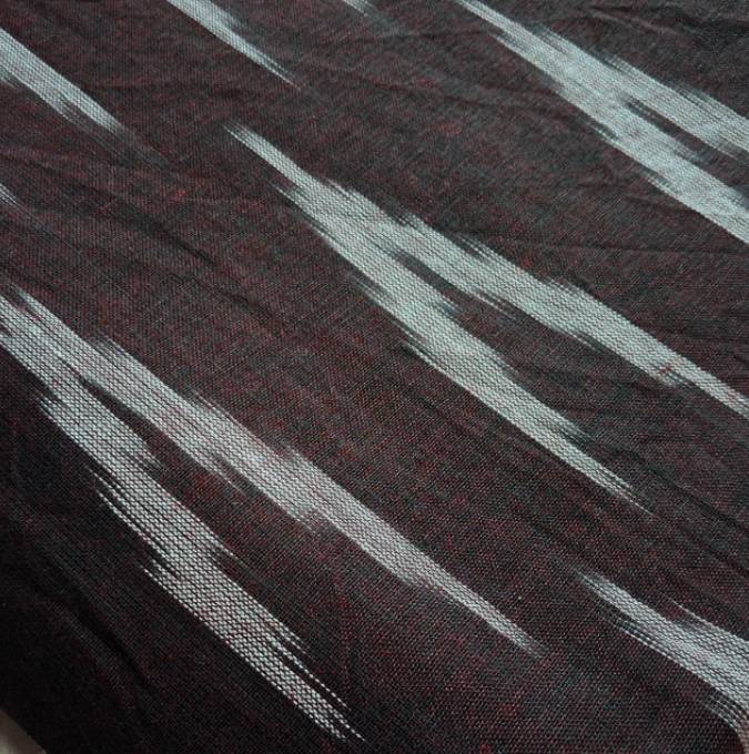 Dark Brown Shade Ikkat Striped Unstitched Fabric
