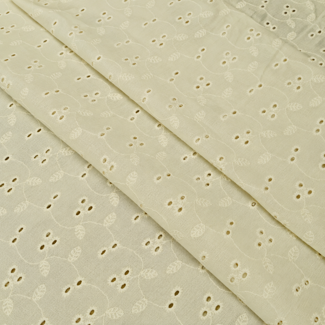 Light Yellow Embroidered Cotton Heavy Hakoba Fabric