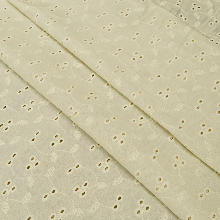 Light Yellow Embroidered Cotton Heavy Hakoba Fabric