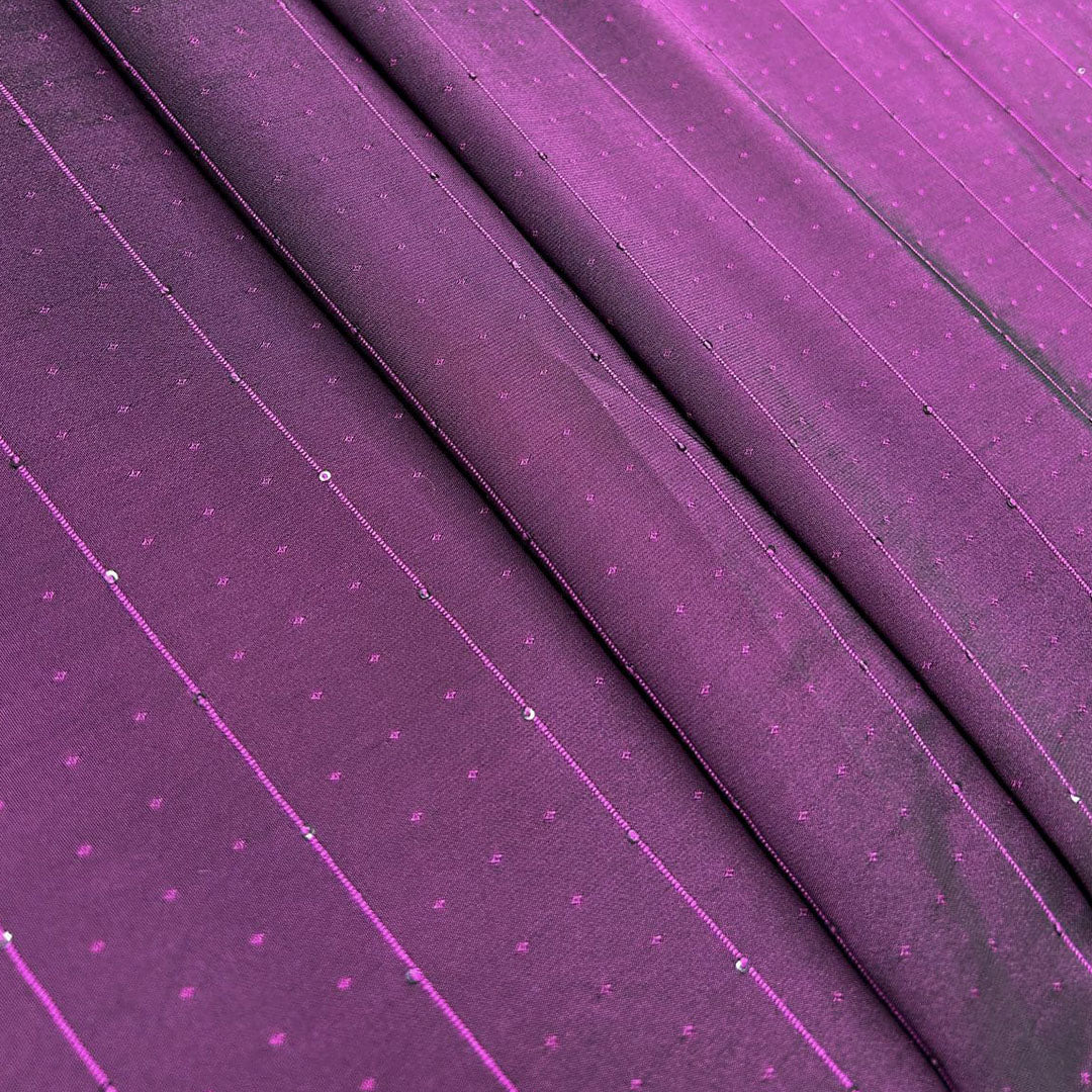 Wine Shades Stripes With Butti Rangila Sequence Fabric