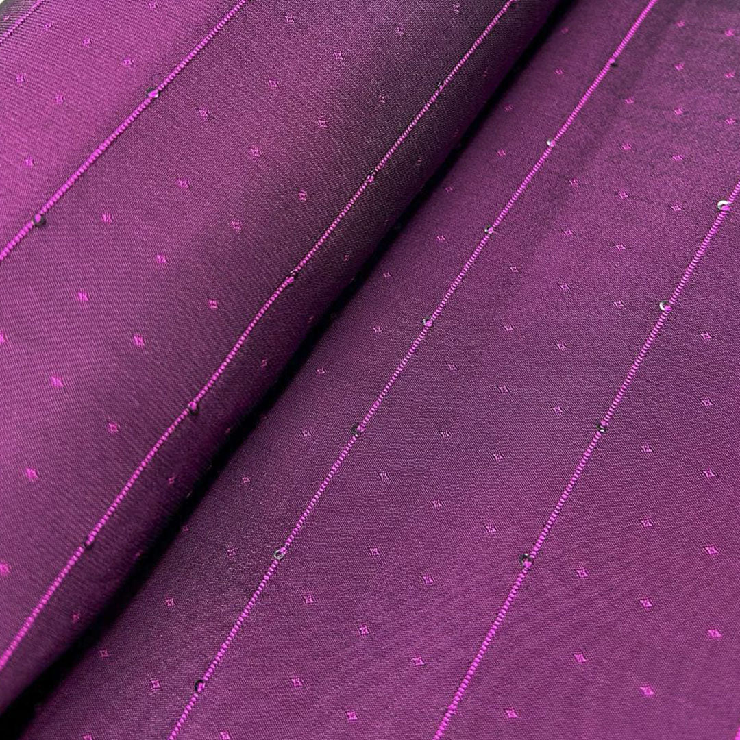Wine Shades Stripes With Butti Rangila Sequence Fabric
