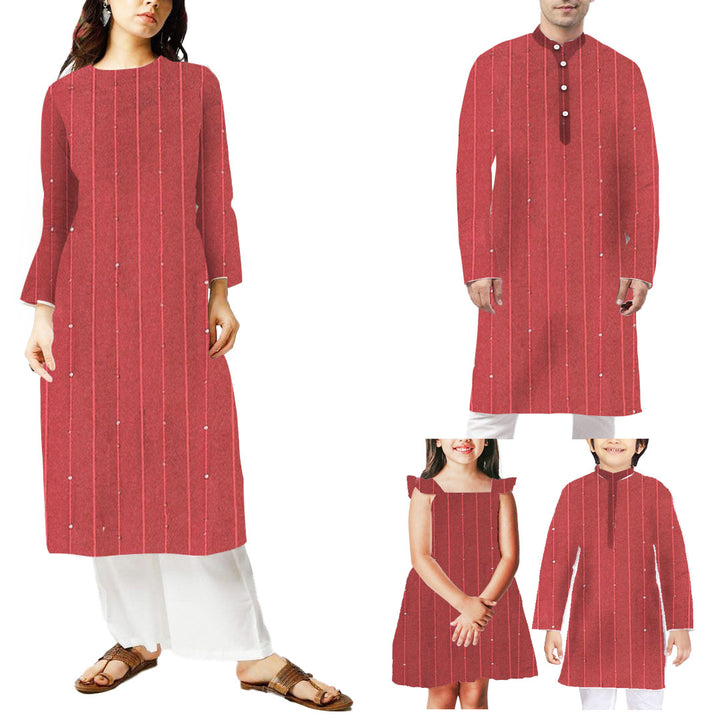 Red Shade Stripes Rangila Sequence Fabric