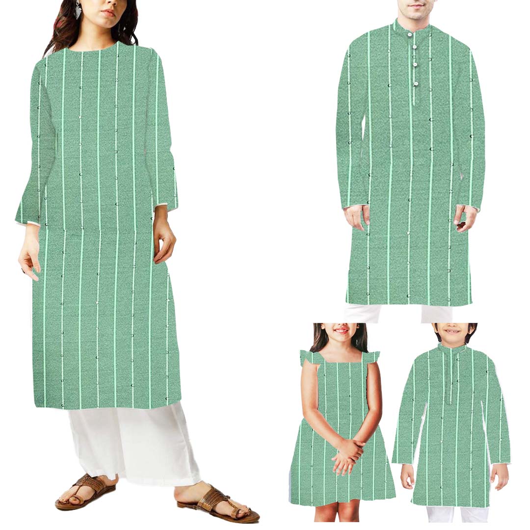 Pista Green Shades Stripes Rangila Sequence Fabric