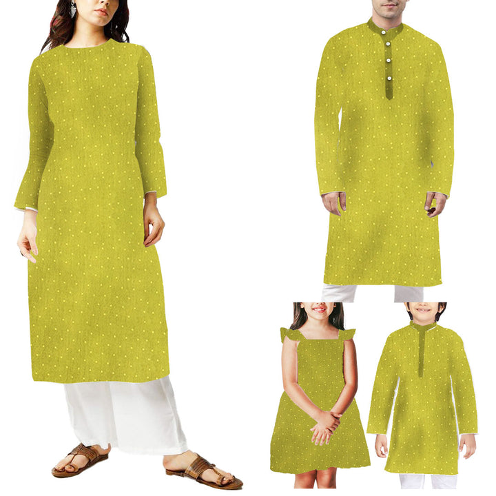 Yellow, Mehandi Shades Butti Rangila Fabric