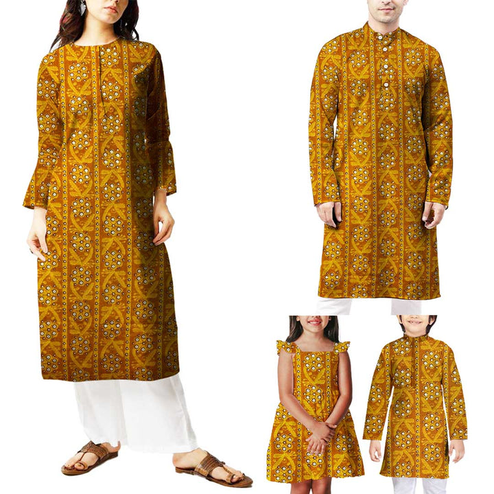 Mustard yellow rayon fabric featuring delicate floral prints, perfect for crafting vibrant and airy fashion pieces.