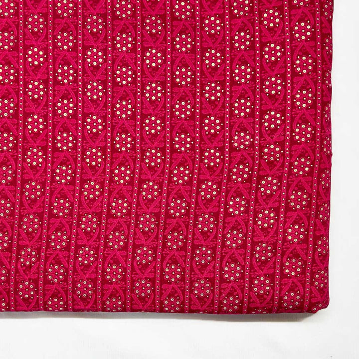 Pink Floral Rayon Foil Print Fabric