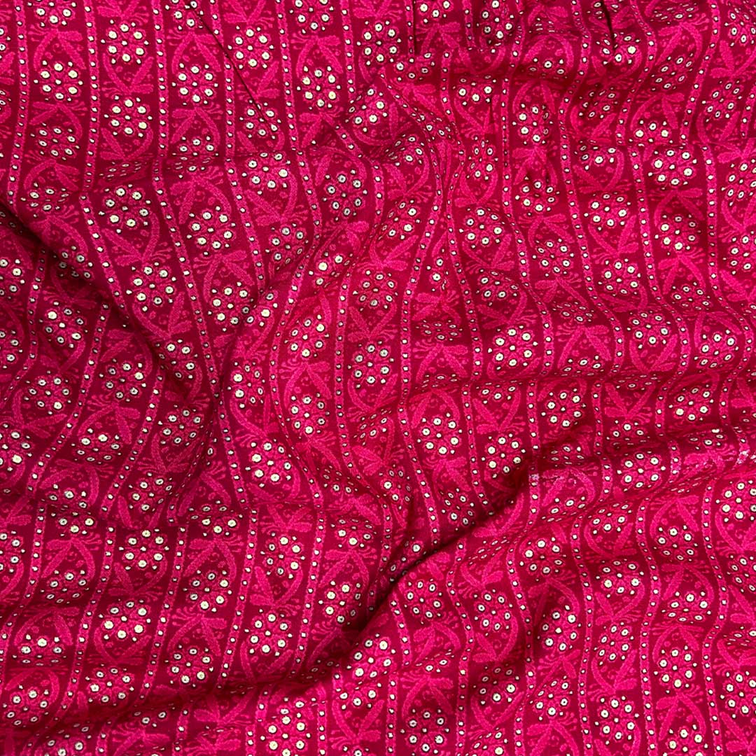 Pink Floral Rayon Foil Print Fabric
