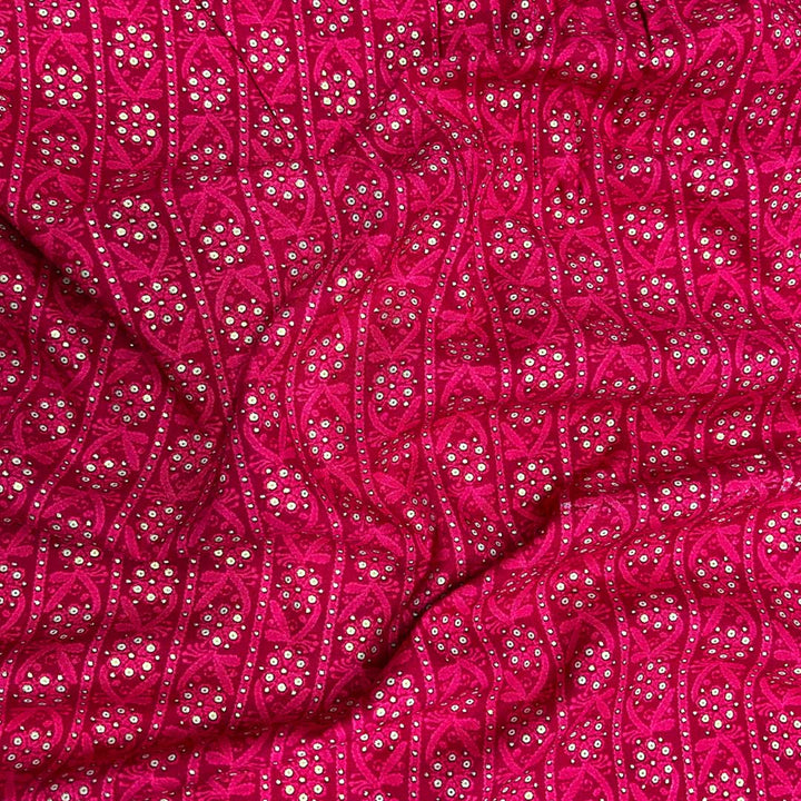 Pink Floral Rayon Foil Print Fabric