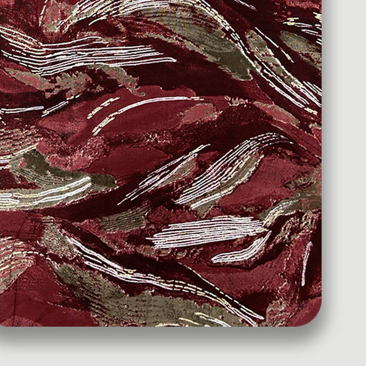 Maroon With Golden Abstract Rayon Foil Print Fabric