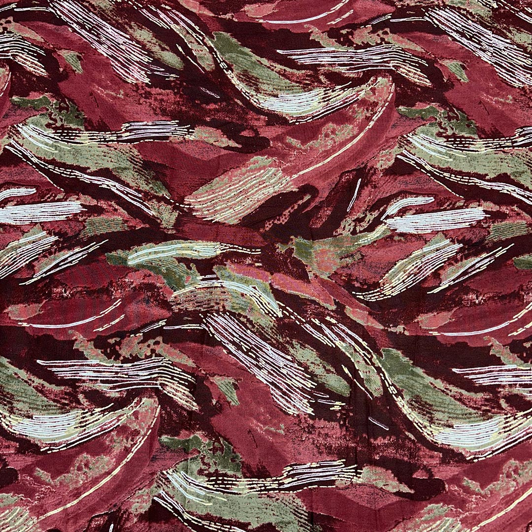 Maroon With Golden Abstract Rayon Foil Print Fabric