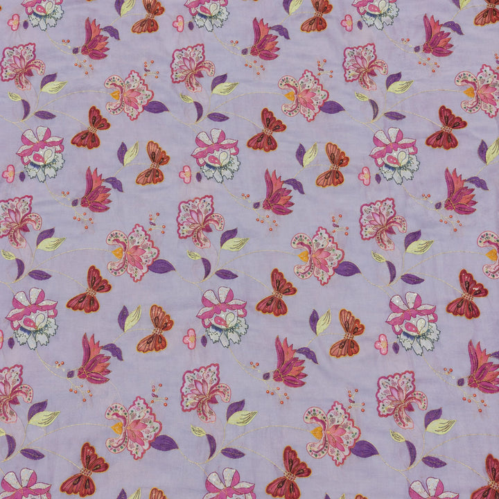 Light Lavender Embroidered Organza Fabric | Premium Sheer Material for Ethnic & Party Wear