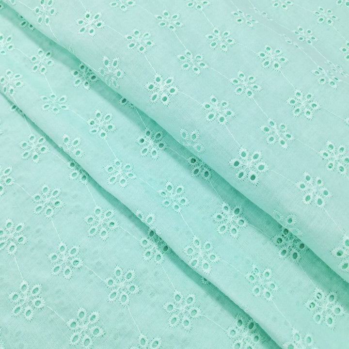 Sea Green Shade Embroidered Cotton Heavy Hakoba Fabric
