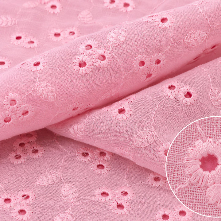 Baby Pink Shade Embroidered Cotton Heavy Hakoba Fabric