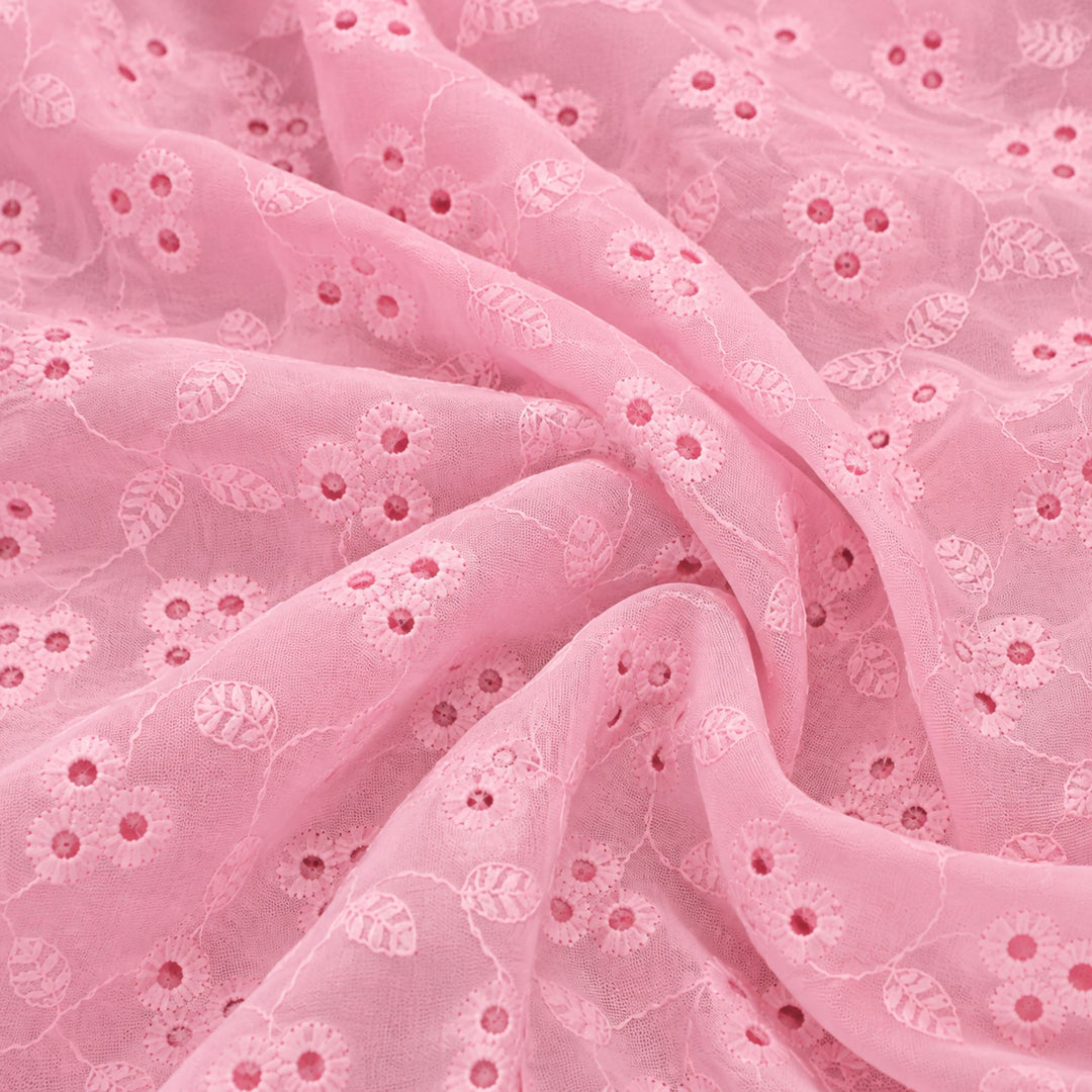 Baby Pink Shade Embroidered Cotton Heavy Hakoba Fabric