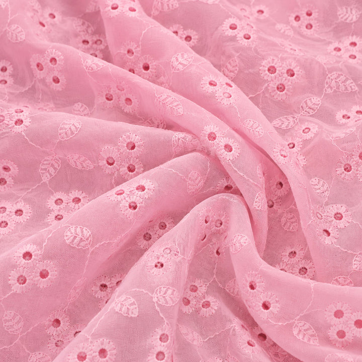Baby Pink Shade Embroidered Cotton Heavy Hakoba Fabric