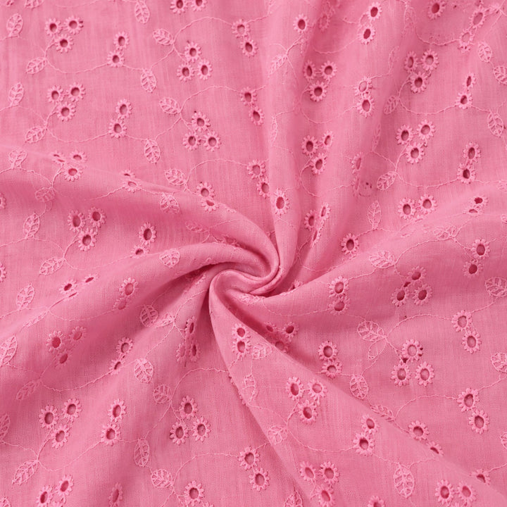 Rose Pink Shade Embroidered Cotton Heavy Hakoba Fabric